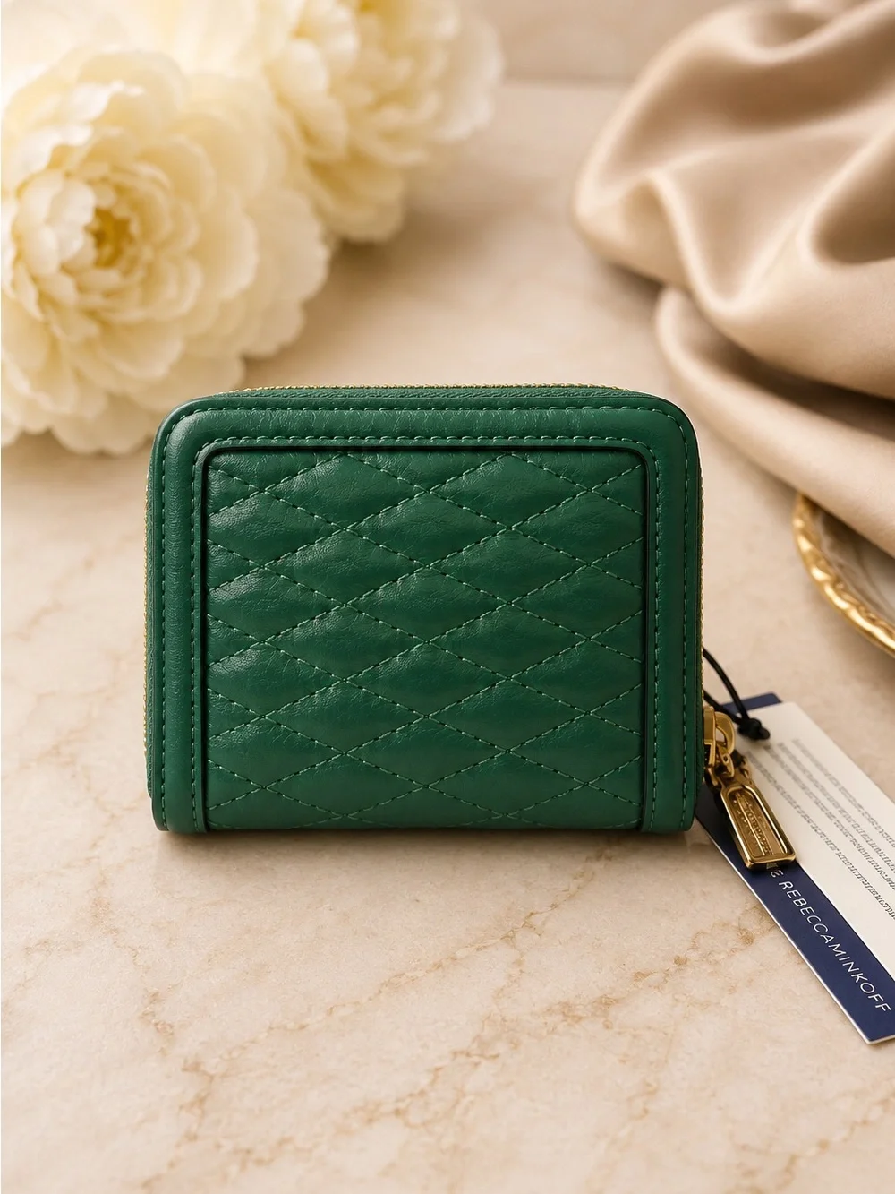 Rebecca Minkoff Quilted Zip Wallet in Jungle Green